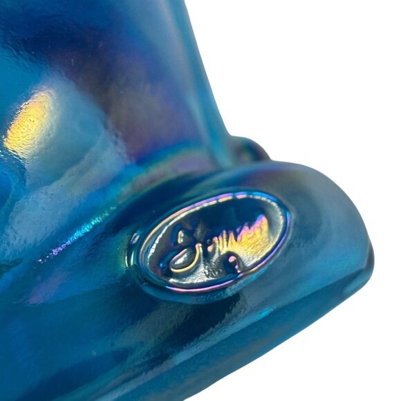 Fenton Celeste Blue Glass Sitting Cat Hand Painted Dancing Daisies Vintage 2004 - Picture 5 of 7